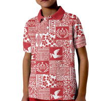 Red Tonga Kilisimasi Fiefia Kid Polo Shirt Pacific Patchwork Xmas Vibes LT9 Kid Red - Polynesian Pride