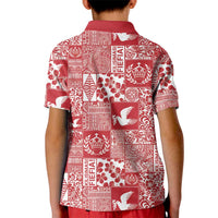 Red Tonga Kilisimasi Fiefia Kid Polo Shirt Pacific Patchwork Xmas Vibes LT9 - Polynesian Pride