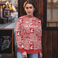 Red Tonga Kilisimasi Fiefia Ugly Christmas Sweater Pacific Patchwork Xmas Vibes - Polynesian Pride