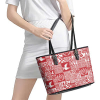 Red Tonga Kilisimasi Fiefia Leather Tote Bag Pacific Patchwork Xmas Vibes - Polynesian Pride