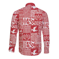 Red Tonga Kilisimasi Fiefia Long Sleeve Button Shirt Pacific Patchwork Xmas Vibes - Polynesian Pride
