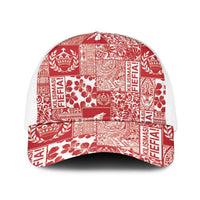 Red Tonga Kilisimasi Fiefia Mesh Trucker Cap Pacific Patchwork Xmas Vibes LT9 One Size White Red - Polynesian Pride