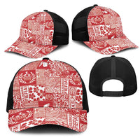 Red Tonga Kilisimasi Fiefia Mesh Trucker Cap Pacific Patchwork Xmas Vibes LT9 - Polynesian Pride