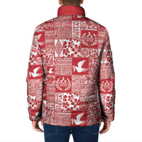 Red Tonga Kilisimasi Fiefia Padded Jacket Pacific Patchwork Xmas Vibes - Polynesian Pride