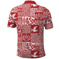Red Tonga Kilisimasi Fiefia Polo Shirt Pacific Patchwork Xmas Vibes LT9 - Polynesian Pride
