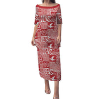 Red Tonga Kilisimasi Fiefia Puletasi Pacific Patchwork Xmas Vibes LT9 Long Dress Red - Polynesian Pride