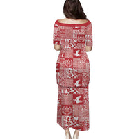 Red Tonga Kilisimasi Fiefia Puletasi Pacific Patchwork Xmas Vibes LT9 - Polynesian Pride