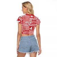 Red Tonga Kilisimasi Fiefia Raglan Cropped T Shirt Pacific Patchwork Xmas Vibes LT9 - Polynesian Pride
