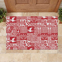 Red Tonga Kilisimasi Fiefia Rubber Doormat Pacific Patchwork Xmas Vibes - Polynesian Pride