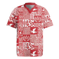 Red Tonga Kilisimasi Fiefia Rugby Jersey Pacific Patchwork Xmas Vibes LT9 Red - Polynesian Pride