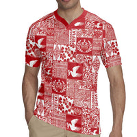 Red Tonga Kilisimasi Fiefia Rugby Jersey Pacific Patchwork Xmas Vibes LT9 - Polynesian Pride