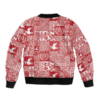 Red Tonga Kilisimasi Fiefia Sleeve Zip Bomber Jacket Pacific Patchwork Xmas Vibes - Polynesian Pride
