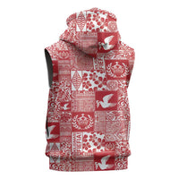 Red Tonga Kilisimasi Fiefia Sleeveless Zip Hoodie Pacific Patchwork Xmas Vibes LT9 - Polynesian Pride