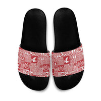 Red Tonga Kilisimasi Fiefia Slide Sandals Pacific Patchwork Xmas Vibes - Polynesian Pride