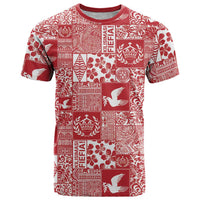Red Tonga Kilisimasi Fiefia T Shirt Pacific Patchwork Xmas Vibes LT9 Red - Polynesian Pride