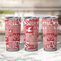 Red Tonga Kilisimasi Fiefia Tumbler Cup Pacific Patchwork Xmas Vibes - Polynesian Pride
