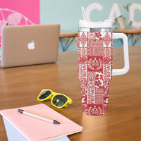 Red Tonga Kilisimasi Fiefia Tumbler With Handle Pacific Patchwork Xmas Vibes - Polynesian Pride