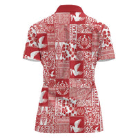 Red Tonga Kilisimasi Fiefia Women Polo Shirt Pacific Patchwork Xmas Vibes LT9 - Polynesian Pride