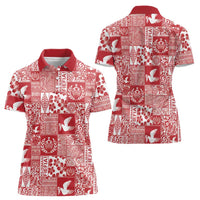 Red Tonga Kilisimasi Fiefia Women Polo Shirt Pacific Patchwork Xmas Vibes LT9 - Polynesian Pride