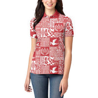 Red Tonga Kilisimasi Fiefia Women Polo Shirt Pacific Patchwork Xmas Vibes LT9 - Polynesian Pride