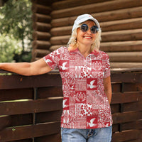 Red Tonga Kilisimasi Fiefia Women Polo Shirt Pacific Patchwork Xmas Vibes LT9 - Polynesian Pride