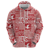 Red Tonga Kilisimasi Fiefia Zip Hoodie Pacific Patchwork Xmas Vibes - Polynesian Pride