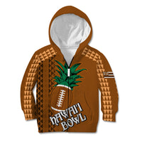 Custom Hawaii Honolulu Bowl Kid Hoodie With Kakau Tribal Pattern LT9 Zip Hoodie Brown - Polynesian Pride