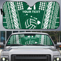 Polynesian Hawaii Volleyball Custom Auto Sun Shade Green Kakau with Map Motif - Polynesian Pride