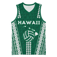 Polynesian Hawaii Volleyball Custom Basketball Jersey Green Kakau with Map Motif - Polynesian Pride