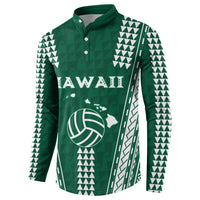 Polynesian Hawaii Volleyball Custom Button Sweatshirt Green Kakau with Map Motif LT9 - Polynesian Pride