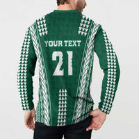 Polynesian Hawaii Volleyball Custom Button Sweatshirt Green Kakau with Map Motif LT9 - Polynesian Pride