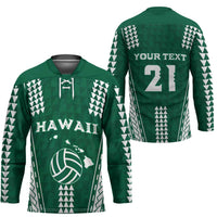 Polynesian Hawaii Volleyball Custom Hockey Jersey Green Kakau with Map Motif LT9 - Polynesian Pride