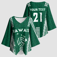 Polynesian Hawaii Volleyball Custom Kimono Sleeve Blouse Green Kakau with Map Motif - Polynesian Pride
