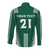 Polynesian Hawaii Volleyball Custom Long Sleeve Button Shirt Green Kakau with Map Motif LT9 - Polynesian Pride