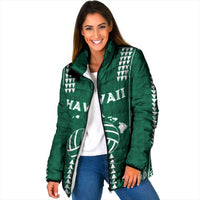 Polynesian Hawaii Volleyball Custom Padded Jacket Green Kakau with Map Motif - Polynesian Pride