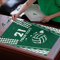 Polynesian Hawaii Volleyball Custom Puzzle Green Kakau with Map Motif - Polynesian Pride