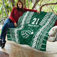 Polynesian Hawaii Volleyball Custom Quilt Green Kakau with Map Motif