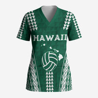 Polynesian Hawaii Volleyball Custom Scrub Top Green Kakau with Map Motif - Polynesian Pride