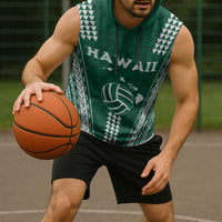 Polynesian Hawaii Volleyball Custom Sleeveless Hoodie Green Kakau with Map Motif - Polynesian Pride