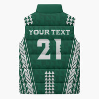 Polynesian Hawaii Volleyball Custom Sleeveless Puffer Jacket Green Kakau with Map Motif - Polynesian Pride