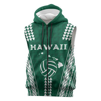 Polynesian Hawaii Volleyball Custom Sleeveless Zip Hoodie Green Kakau with Map Motif LT9 Green - Polynesian Pride