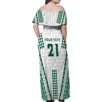 Polynesian Hawaii Volleyball Custom Family Matching Off Shoulder Maxi Dress and Hawaiian Shirt White Kakau with Map Motif