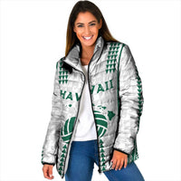 Polynesian Hawaii Volleyball Custom Padded Jacket White Kakau with Map Motif LT9 Women White - Polynesian Pride