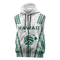 Polynesian Hawaii Volleyball Custom Sleeveless Zip Hoodie White Kakau with Map Motif LT9 White - Polynesian Pride