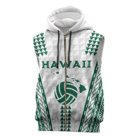 Polynesian Hawaii Volleyball Custom Sleeveless Zip Hoodie White Kakau with Map Motif - Polynesian Pride