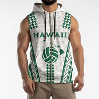 Polynesian Hawaii Volleyball Custom Sleeveless Zip Hoodie White Kakau with Map Motif - Polynesian Pride