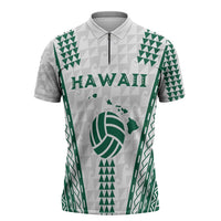 Polynesian Hawaii Volleyball Custom Zipper Polo Shirt White Kakau with Map Motif - Polynesian Pride