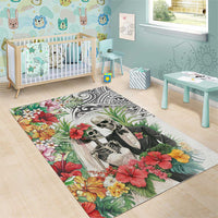 Skeleton Love for Valentine’s Day Area Rug Polynesian Tribal Love Forever