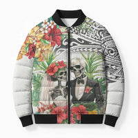 Skeleton Love for Valentines Day Bomber Puffer Jacket Polynesian Tribal Love Forever LT9 Unisex White - Polynesian Pride