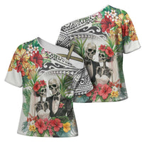 Skeleton Love for Valentines Day Cross Shoulder Shirt Polynesian Tribal Love Forever LT9 - Polynesian Pride